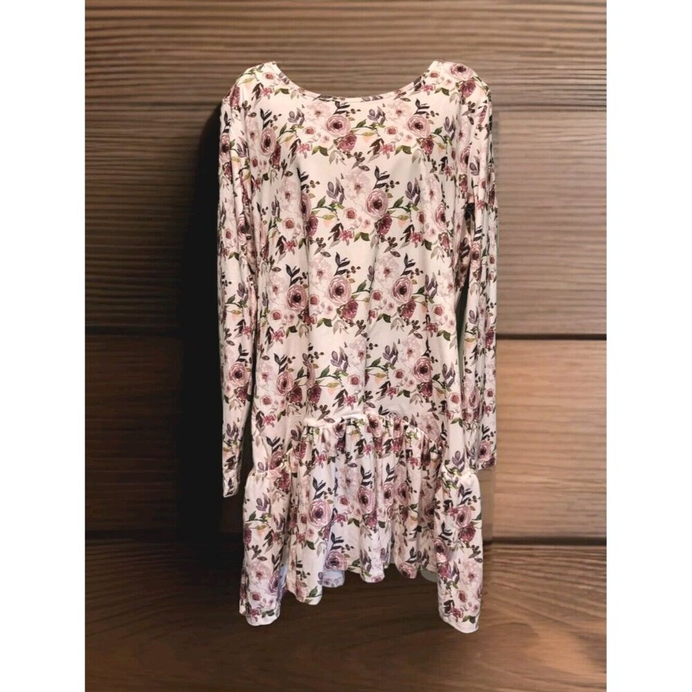New Ivory Pink Floral Long Sleeve Peplum Hem Tunic Top Cheeky Plum Sz 2X Cottage